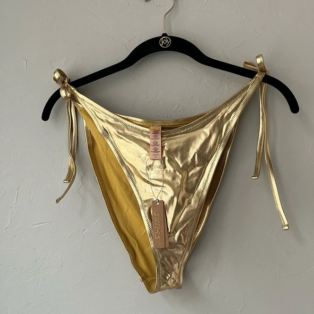 ✨SKIMS SWIM METALLIC DIPPED TIE BIKINI BOTTOM GOLD L 2X
